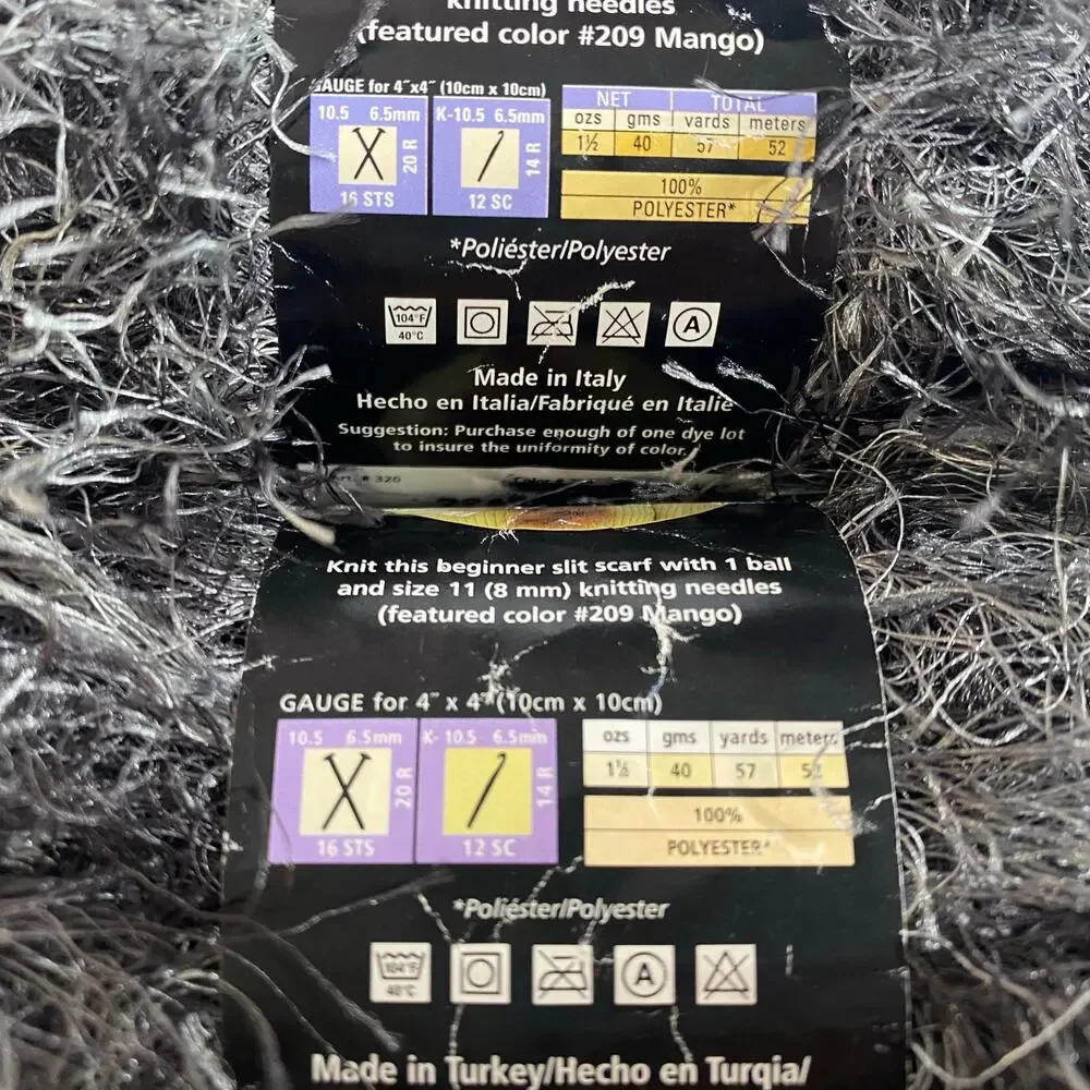 Lot Of 2 Lion Brand Fun Fur Prints Eyelash Yarn #204 Lava Black White Gray NWT